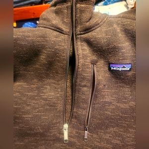 Patagonia Men's Double Zip Sweater Size L-Military Grn/Heather/Brown Trim